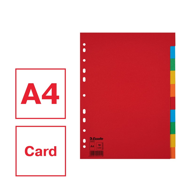 Esselte 10 Packs A4 Card File Dividers. 10 Parts Coloured