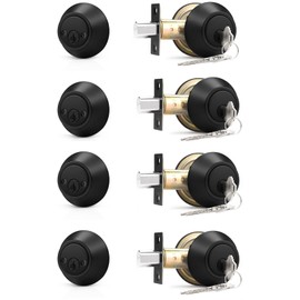 Probrico 4 Pack Black Double Cylinder Deadbolt Lock Set, Round Keyed Both Side Door Lock for Exterior and Interior Door,Keyed Alike