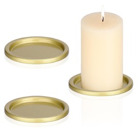 OwnMy - 3 portavelas de hierro para velas de pilar, platos y bandejas de metal de 3 pulgadas, pequeños soportes redondos para velas elegantes bases para mesas de comedor de boda, color dorado