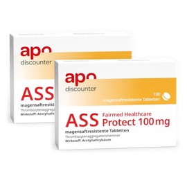 Apodiscounter ASS Protect 100 mg Gastric Juice-Resistant Tablets (Pack of 2 x 100) Acetylsalicylic Acid for Prevention of Cardiovascular Diseases