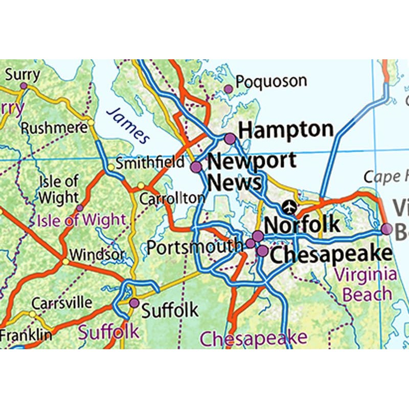 Physical Map of Virginia State - 11.3 x 23.3 Inches