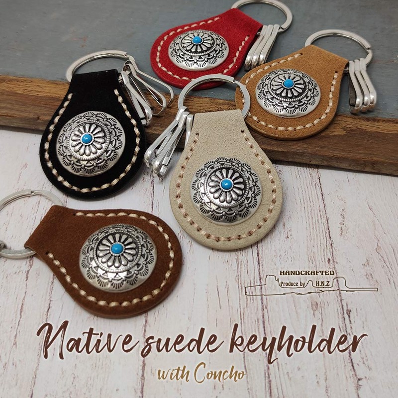 H.N.Z Key Chain nskh-003 Suede Concho Turquoise Native American Keychain,