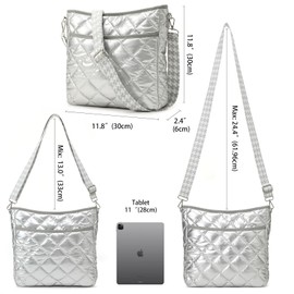 Lychii Gesteppte Tote Tasche, Umhängetasche Schultertasche Handtasche, Puffer Tote Bag - Daunen-Baumwolle(30 * 6 * 30cm), Silber