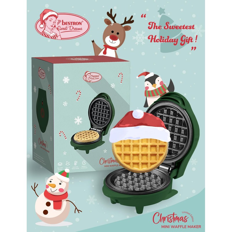 Bestron Mini Waffle Iron, Christmas Edition, Limited Edition, Waffle Maker