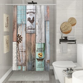 Witzest Farmhouse Rustic Small Shower Stall Curtain Size 36" x 72", Vintage Country Wood Narrow Stand up Shower Curtains for Bathroom Decor Polyester Fabric Set