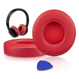 SoloWIT Lambskin Earpads Cushions Replacement for Beats Solo 2 & Solo 3 Wireless On-Ear Headphones, Solo2 Solo3 Ear Pads with High-Density Foam, Added Thickness - Red