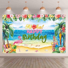 Luminora 72x43inch Aloha Birthday Backdrop Hawaiian Tropical Luau Summer Beach Flamingo Photography Background Baby Party Shower Decorations Photo Props