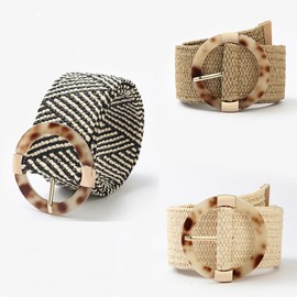 eYLun Women Straw Woven Belt Elastic Braided Stretch Waist Belt Ladies Boho Buckle Dress Buckle Belt Black