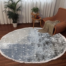Terafeels Area Rugs For Living Room Round Rugs 3ft Universe Space Nebula Stars Starry Carpet Floor Mat for Living Room Bedroom Rug Vintage Non-Slip Non-Shedding Soft Circle Grey Rugs 90cm, 304090