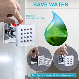 Backnets Brass Shower Body Jets with Adjustable Flow, Massage Spa Polished Chrome Square Body Spray Shower Side Wall Sprayer Head Jets, 4 pcs, Water Saving