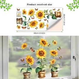 Window Stickers, Pack of 3 Floral Window Decoration, Glass Stickers, Double Sided with Sunflowers and Butterflies for Glass Window Decoration in the Home Office (L, 30 x 60 cm)