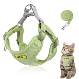 Cat Lead Set for Cats, Polyester Adjustable Cat Harness with Lead, Cat Harness Lead Set, Harness for Cats, Escape Proof for Kittens, Dogs (Green, M)