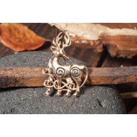 WINDALF Celtic Fibel DWALIN 3.8 cm Celtic Deer Costume Jewellery Brooch Vintage Bronze, Fabric jewellery bag
