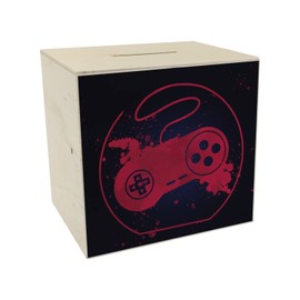 Wooden Money Box with Retro Controller in Red for Video Gamers Gift Idea Funny Wooden Money Box for the Next Game Console Save for Video Games