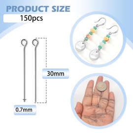 TOAOB 150pcs Open Eye Pins 30mm Stainless Steel Silver Tone Eye Pins Needle Pins for Jewelry Making Earrings Findings DIY Dangle Craft Supplies
