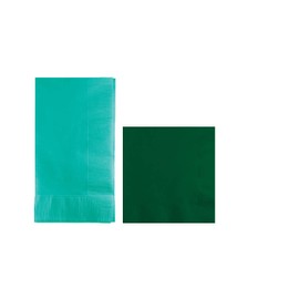 Converting Paper Bulk Party Napkin Bundle, 100 Teal Green Dinner and 200 Hunter Green Beverage/Cocktail Paper Napkins, Box of 300 Napkins