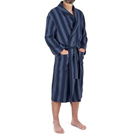 John Christian Men's Lightweight Brushed Cotton Dressing Gown, Navy Stripe (XXL)