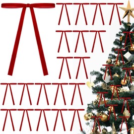 30Pcs Velvet Bows for Christmas Tree - Red Small Christmas Tree Bows, Vintage Ribbon Bows for Garland, Wreath, Fireplace, Door, Gift Wrapping, Holiday Bows Ornaments for Xmas Home Decor (5 × 7 Inch)