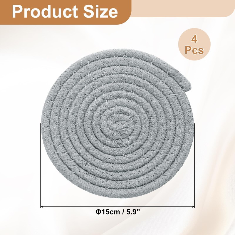 sourcing map 4 Pcs Round Braided Placemats, 5.9" Woven Placemats