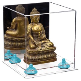 Better Display Cases Versatile Acrylic Display Case - Small Rectangle Box with Mirror, Light Blue Risers and Clear Base 8" x 8" x 8.5" (A015-BLR)