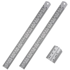 2 Pack Metal Straight Edge Ruler, 12 Inch/30cm Stainless Steel Rulers with Centimeters Millimeters Inches and Conversion Table Construction Rulers for School Office Drafting Geometry Crafting