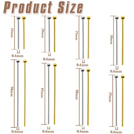 TOAOB 800 pieces 18 mm to 50 mm rivet pins, ball head prism pins, gold silver brass ball head pins