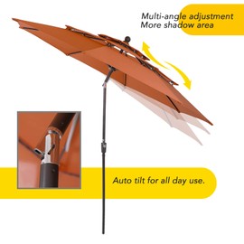 GREEN PARTY 10ft Outdoor Patio Umbrella, [Auto-Tilting] 3 Tiers Market Table Umbrellas with 1.5" Pole, 8 Sturdy Ribs, 3-Year-Non-Fading for Garden Deck Pool Backyard,Red