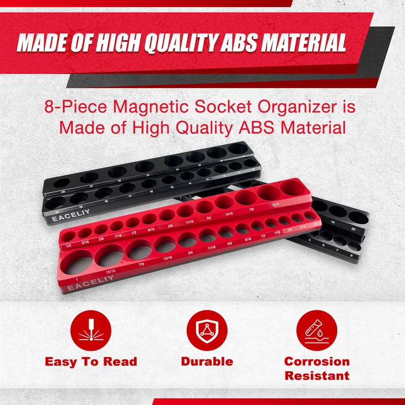 EACELIY 8Pcs Magnetic Socket Organizer Set, 1/2", 1/4" and 3/8"