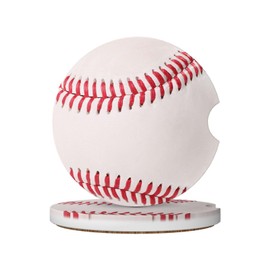 Car Cup Holder Coasters, Baseball Ball White Car Coasters for Cup Holder, 2 Pack Ceramic Car Coaster for Drinks, Cute Car Interior Accessories for Women Men