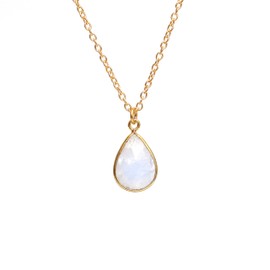 Gempires Rainbow Moonstone Teardrop Pendant Necklace June Birthstone Natural Crystal Gemstone Jewelry Everyday Wear Hypoallergenic 18-Inch 14k Gold Plated Gift for Mom Wife friend
