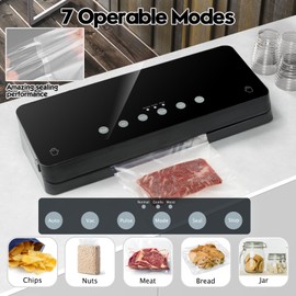 Food Sealer Vacuum With 6-in-1 Function,Removable Base& 30 Bags& 1 Vacuum Tube，Food Vacuum Sealer Machine Has Waterproof Touch Buttons And Automatic Sealing Function,Tempered Glass Panel