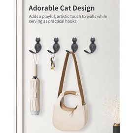 RIXIGOOD Decorative Wall Hooks Cute Cat, Coat Hooks Wall Mount for Hanging Key Purse Hat Robe Clothes Towel Hook for Bathroom Shower Closet Mudroom Unique Hanger Animal Wall Decor Gray 4 Pack