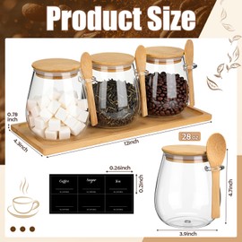Suclain 3 Pcs Glass Coffee Container with Wooden Lid Spoon Tray Shelf Labels Clear Airtight Glass Jar Storage Container Set for Coffee Beans Tea Leaves Grains Dried Fruits Sugar Spice(28oz)