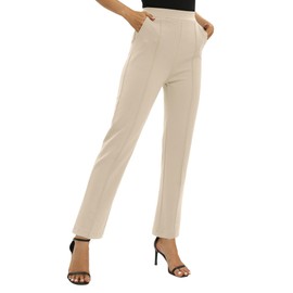 EXCHIC Women's Yoga Dress Pants Stretchy Casual Slacks Straight Leg Work Pants with Pockets (Camel, Large)