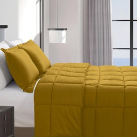 Elegant Comfort 3-Piece Box Stitched Down Alternative Comforter with Shams - Ultra Soft for All Season Duvet Insert with Corner Tabs, Plush Cozy 3PC Comforter Set, Full, Mustard Yellow