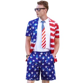 Mainfini Mens Blazer July 4th Suit Patriotic US Flag Blazer M