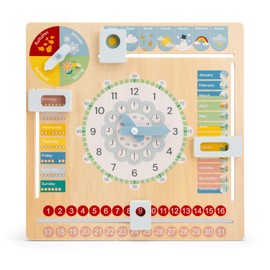 New Classic Toys - Calendar Clock - English - Wooden Educational Toy - Teaches Time, Dates, Seasons, and Weather - Fun and Interactive Learning Tool for Kids