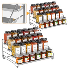 BOIVSHI 4 Tier Spice Rack Organizer for Cabinet, Spice Rack Organizer, Depth Adjustable Spice Organizer for Cabinet, Countertop, Cupboard, Pantry, Seasoning Shelf, Metal, Gray (2 Pack)