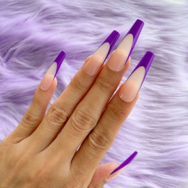 Unbranded French Purple Long Coffin Press On Nails - Glue On False Set - 24 piece Kit