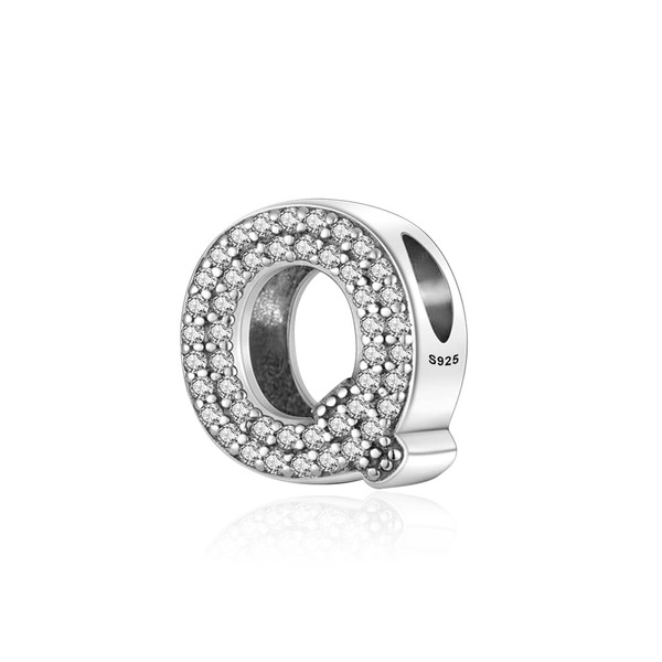 Symretie Alphabet A-Z Initial Bead Charms Sterling Silver with Cubic
