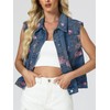 LifeShe Denim Vest Women Sleeveless Casual Floral Printed Jean Waistcoat
