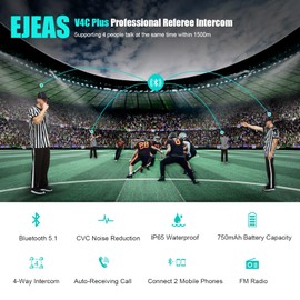 SolaMr V4C Plus Referee Intercom Headset, Bluetooth 5.1 Speakers for Left Ear, Interphone Communication System with CVC Noise Reduction, FM Radio & 4-Way Intercom up to 1500M - 1PACK