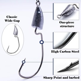 Bullet Jig Head Weighted Hooks, Texas Rigs EWG Offset Hooks for Bass Fishing Saltwater 1/16 1/12 1/8 1/6 1/4 1/3 1/2 oz