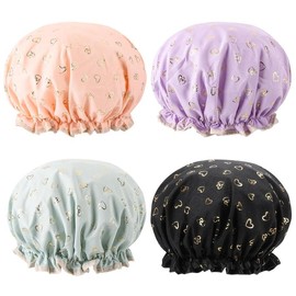 Unicorn Shower Caps, Double Layers Bath Hat for Women Girls to Cover Long and Thick Hair, Reusable Waterproof Bonnet 4 Pack - Color: 4 Pack - Heart