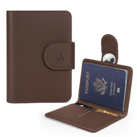 ALLIVE Passport Holder for Travel, Rfid Passport Holder for Women & Men, Genuine Leather Passport Cover Travel Wallet with AirTag Hidden, Airport Essentials, Travel Must Haves Gifts (Coffee Brown)