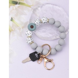 Donouzair Silicone Beaded Wristlet Keychain,Key Ring Bracelet Key Chain Cute Car Keychains for women(Gray)