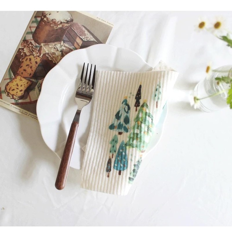 TREEWOO Kitchen Dish Towels Reusable Dishcloths Set of 6 Natural