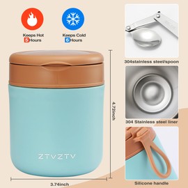 CJACJA Thermo for Hot Food Kids - 15.8 Oz, Insulated Food Jar for Soup, Width Mouth Stainless Steel Insulated Lunch Container with Folding Spoon, Blue (Gray)