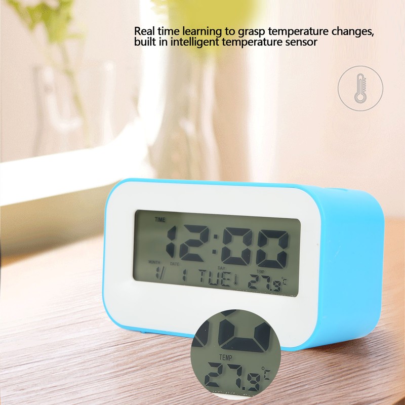LCD Kids Alarm Clock Backlight Musical Alarms Birthday Reminder Blue