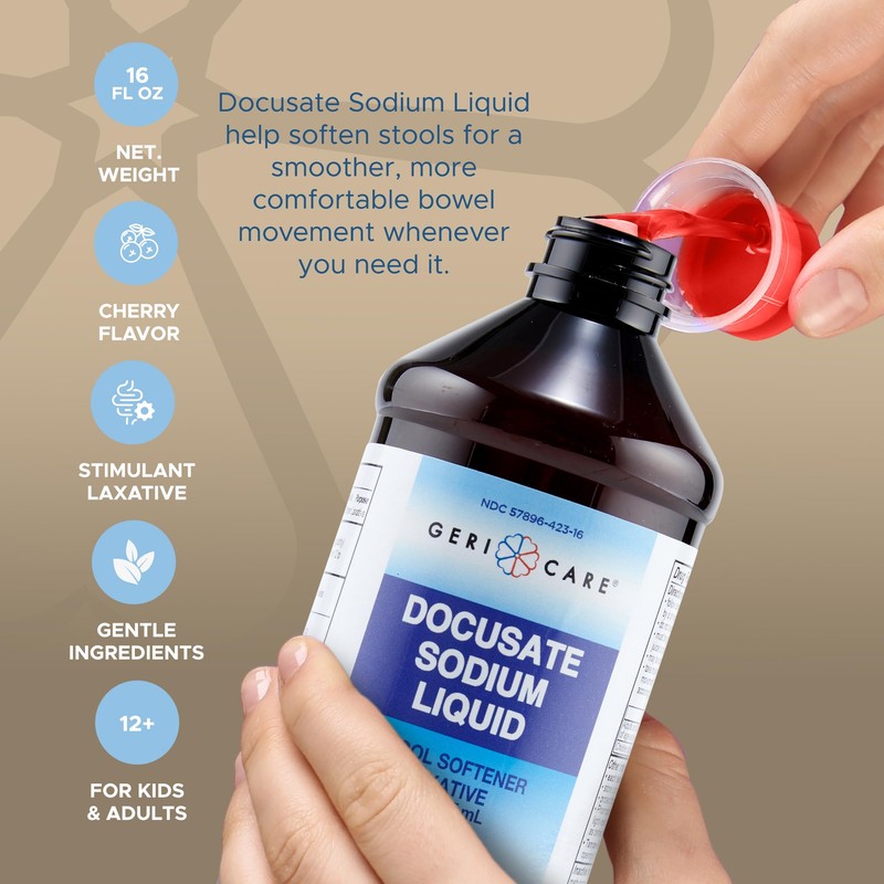 GeriCare Docusate Sodium Liquid 50 mg, Stool Softener Laxative, 16